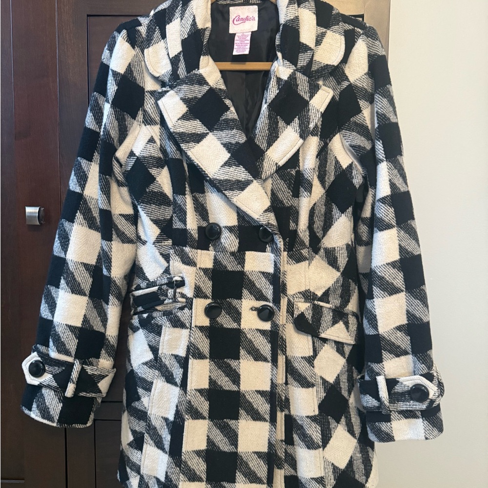 Candie's Black and White Plaid Pea Coat